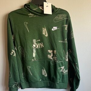 Nike Dark Green Logo-Print Pullover Hoodie